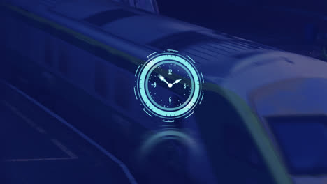 animación del reloj moviéndose rápidamente sobre el tren