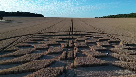 details of crop circle in a cornfield near micheldever station, england - aerial drone shot