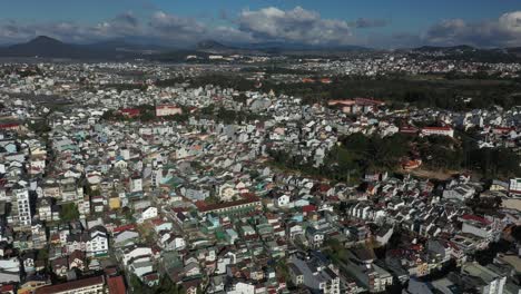 dalat city or da lat, vietnam fly in shot on beautiful sunny afternoon