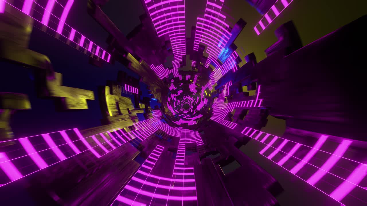 fondo abstracto. túnel de ciencia ficción. luces de neón brillantes. teletransportación. espacio cósmico oscuro.