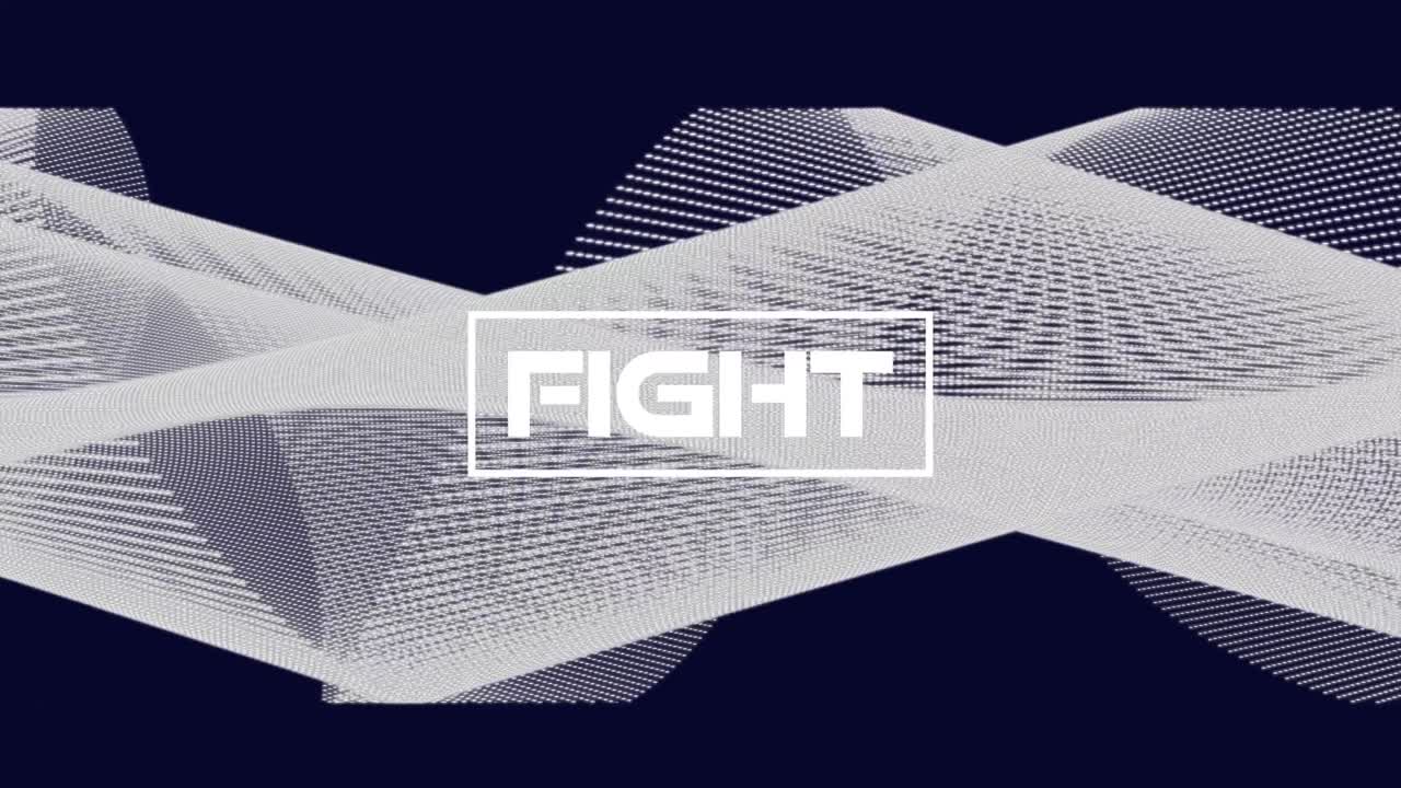 Animation of fight text over geometrical moving shapes