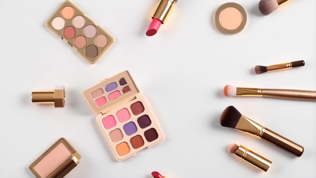 Aesthetic arrangement of various makeup and beauty products