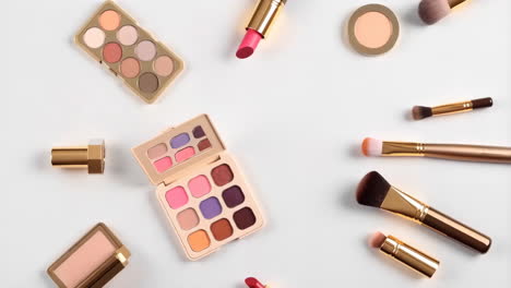 aesthetic arrangement of various makeup and beauty products