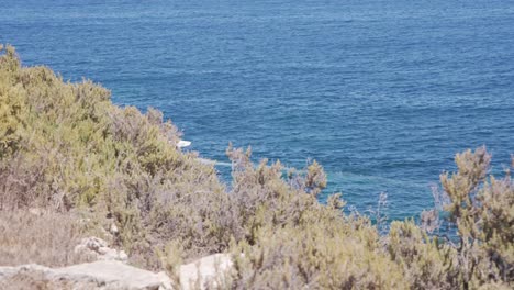 steady cam shhot of a tourist boat sailing on the blue water of mediterranean sea, malta