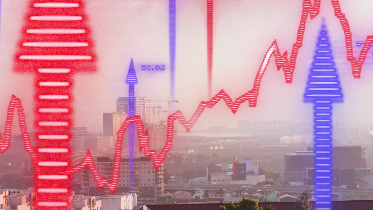 Animation of data processing over cityscape