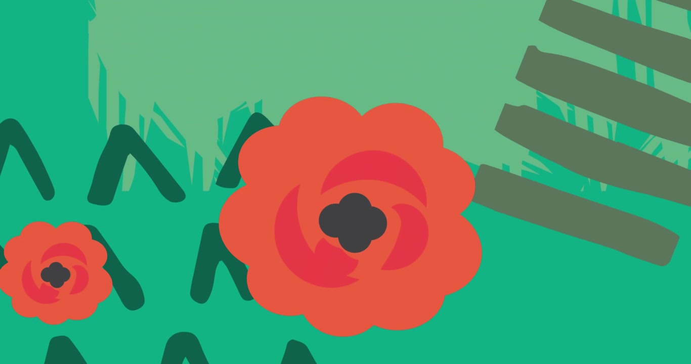 Animated Abstract Background with Floral Elements and Text