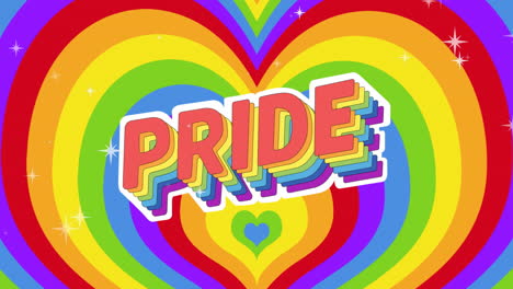animación de orgullo texto lgbtq y estrellas cayendo sobre el fondo del arco iris