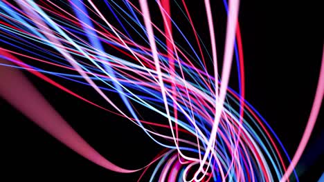 flusso di luce bg in 4k. sfondo a anello astratto con tracce di luce, flusso di linee di neon rosso-blu nello spazio si muove per formare forme a spirale a anello. sfondo di motion design moderno alla moda. effetto luce,