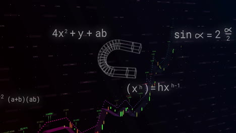 animating mathematical equations and magnet over financial data chart