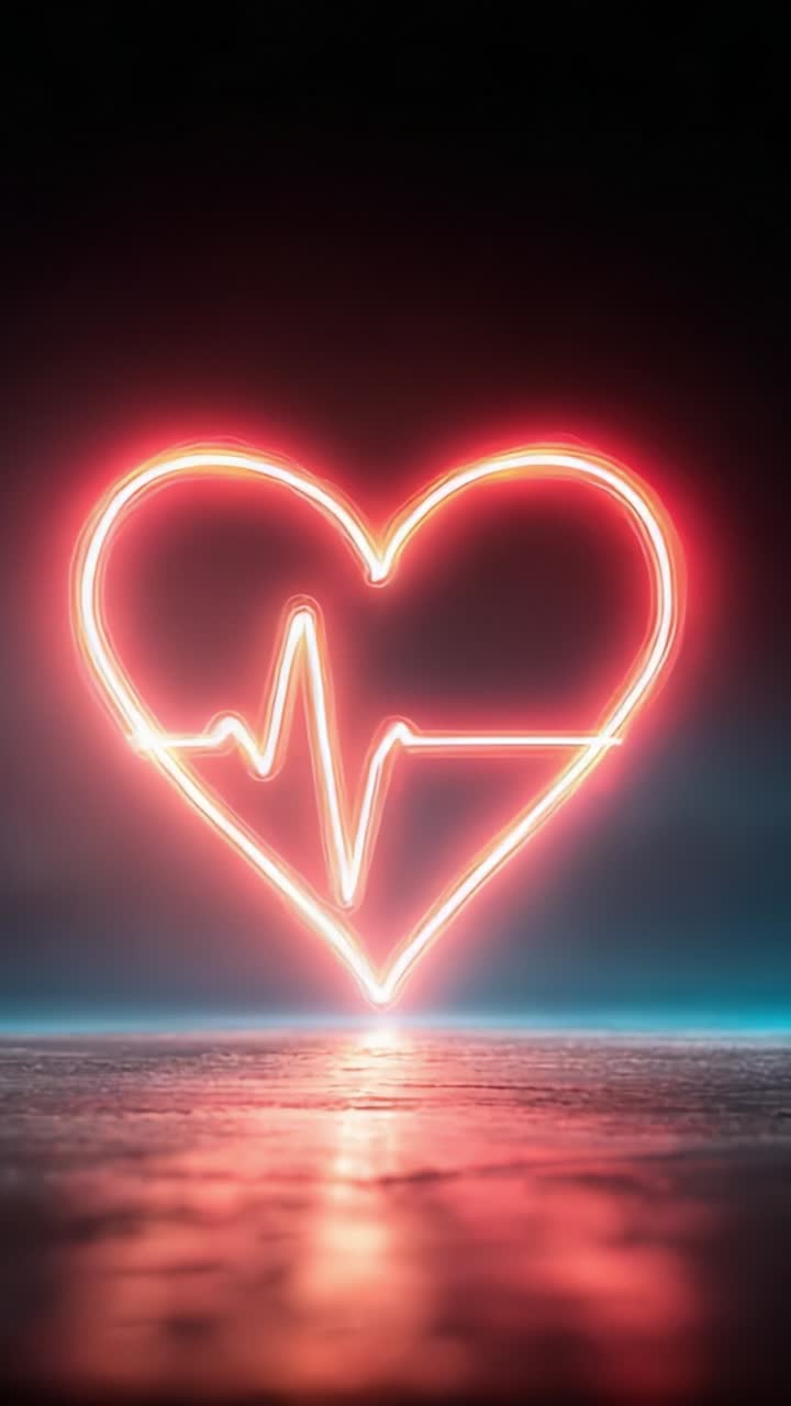 Un cuore pulsante illuminato al neon: cattura l'essenza dell'amore e della vita con una straordinaria rappresentazione visiva di un cuore con una linea ECG pulsante