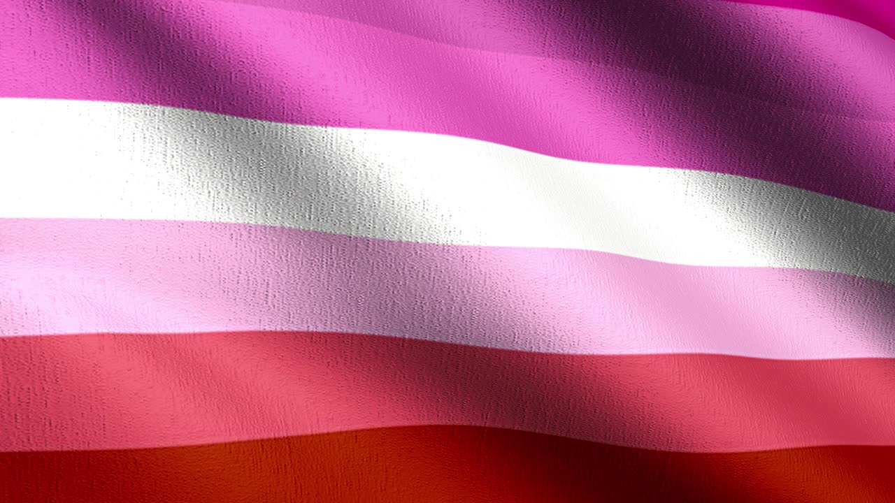 4k vdo: 양성 자부심 레즈비언 발, lgbti, 또는 무지개 발; 바람에 부는 자부심 기호; 고립 된 공식 애국적 추상 디자인; 흔들리는 기호 기호의 3d 렌더링 일러스트레이션