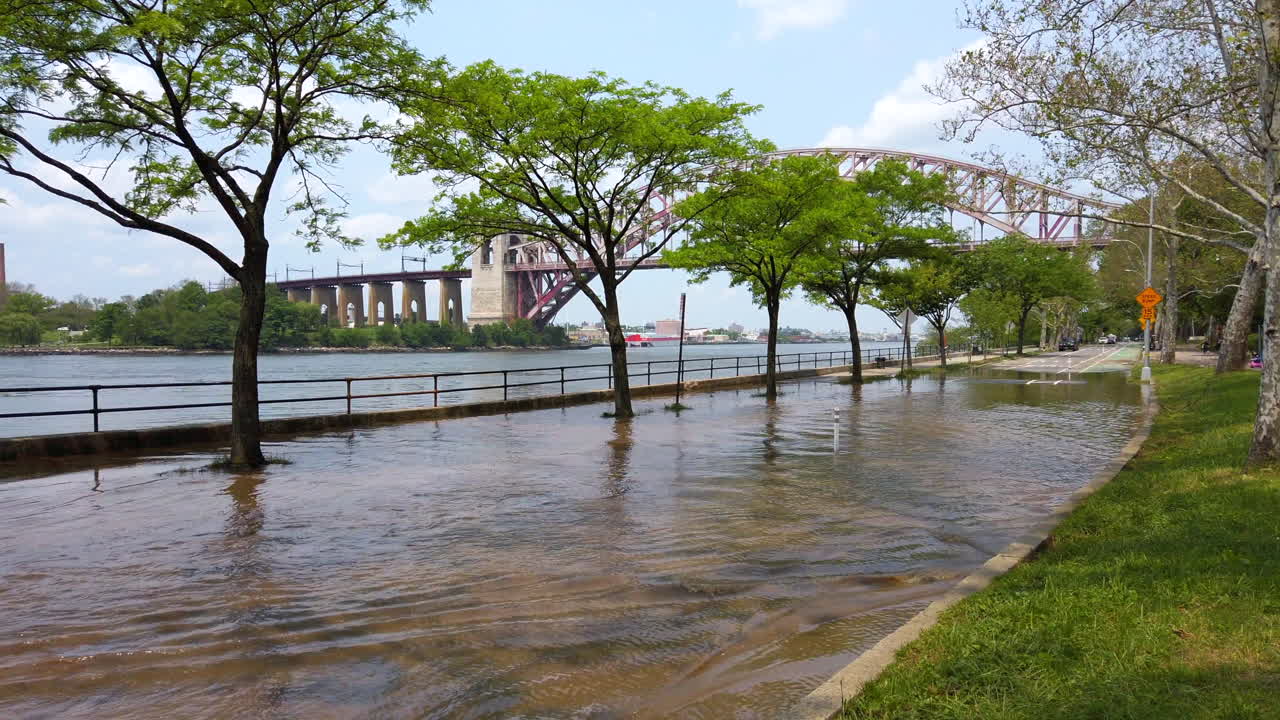 Flooded road in Astoria Park, Queens, NYC.