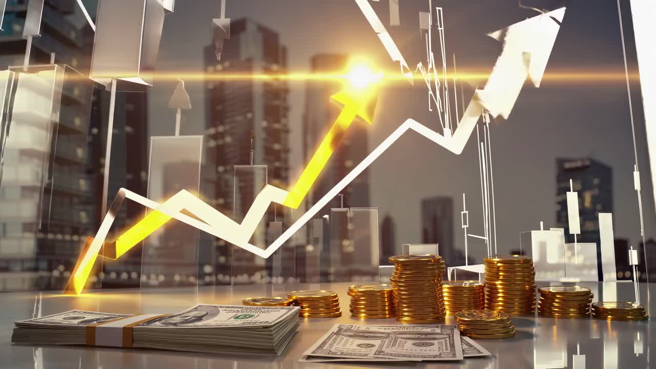 Dynamic video concept of financial growth with a low-angle view