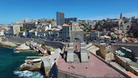 Aerial-of-France,-Cote-d'azur,-Menton,-Marseille-World-War-I-Memorial