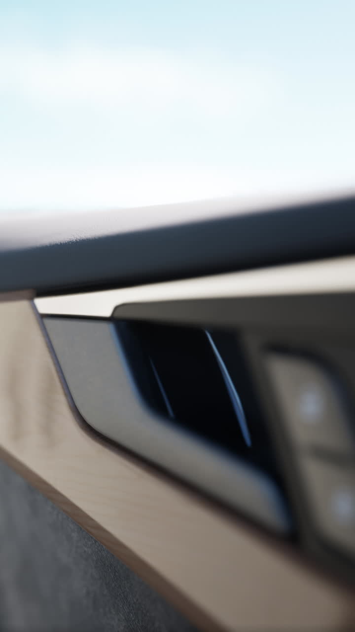 vista de cerca de la manija de la puerta de un coche y el panel interior