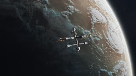 estación espacial futurista que orbita un exoplaneta gigante gaseoso