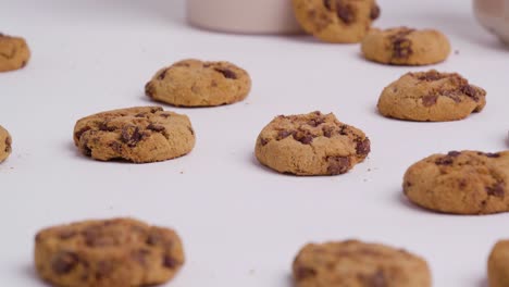 cinemtaic close up panning shot of vegan cookies in a dynamic tracking shot