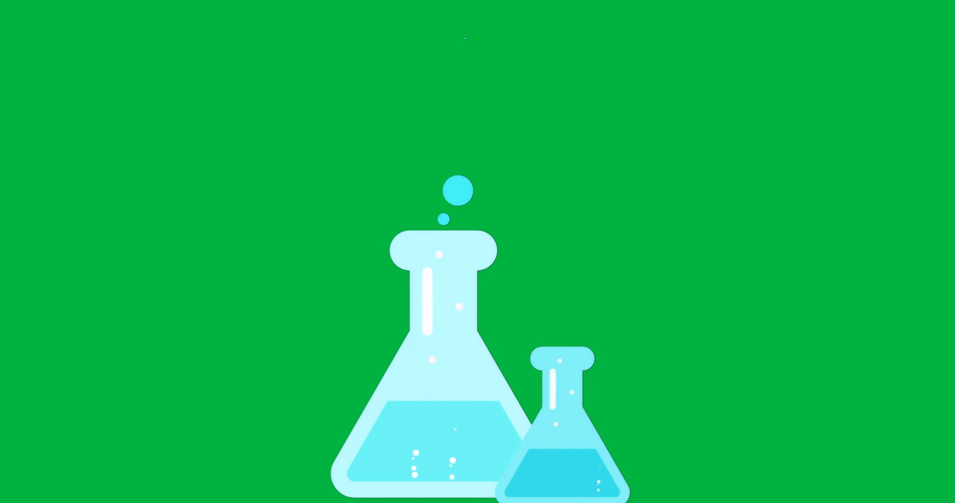 Two conical flasks illustrating education theme on transparent background, featuring rising bubbles