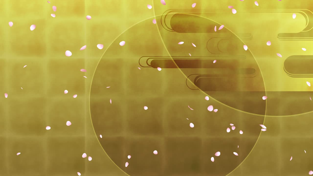 춤추는 체리 꽃잎의 루프 애니메이션, 금색 배경