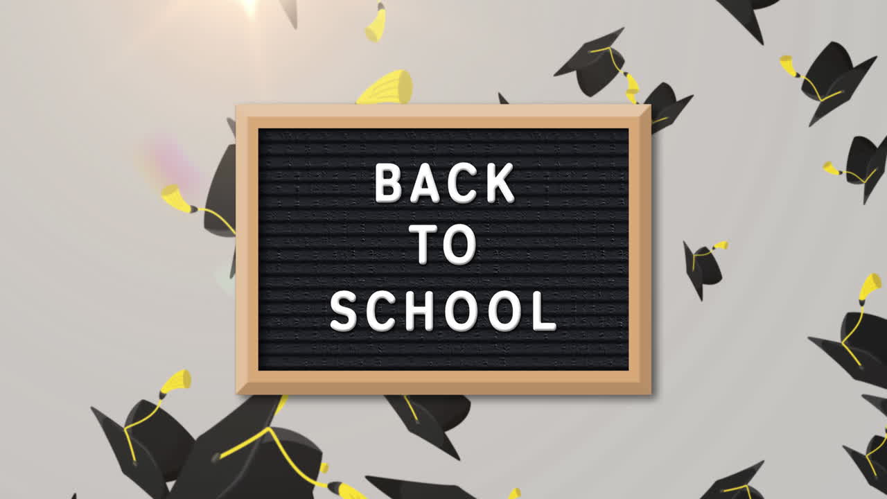 ⁇ 색 배경에 떨어지는 여러 졸업  ⁇  위의 학교 텍스트로 돌아갑니다.