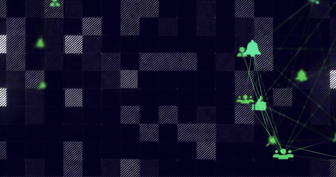 Shifting grid causing green icon flickering, icons emerging pulsing and connecting updating network