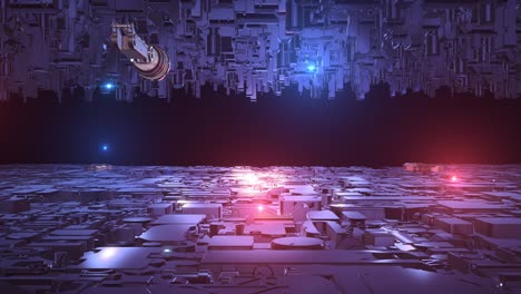 alien spaceship fleet slowly moving forward in infinite space