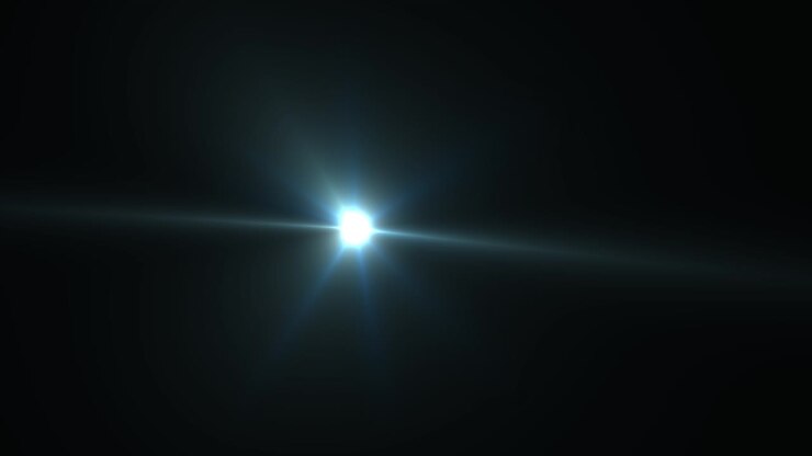 Luci celesti calde blu in loop 4K dal centro, lens flare ottici morbidi, sfondo artistico animato lucido