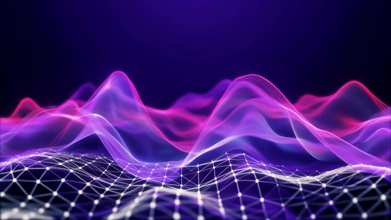 Abstract Digital Waveform with Glowing Network Grid