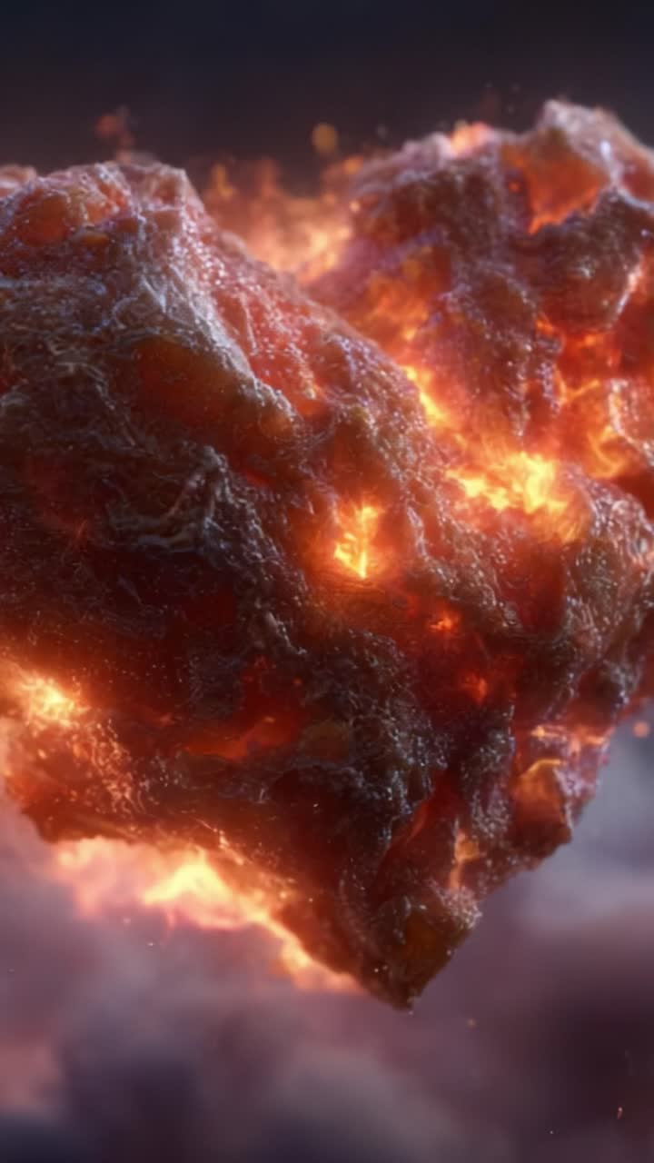 Una straordinaria rappresentazione visiva di una roccia lavica energetica circondata da un’eruzione infuocata, che cattura la potenza grezza e l’intensità dell’attività vulcanica in dettagli ipnotizzanti