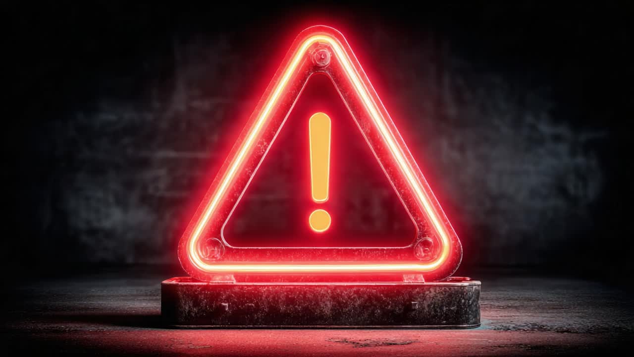 Attention Required: A Striking Neon Warning Sign Illuminated in Red, Signifying Caution and Alertness in a Dark Environment to Convey Urgency and Safety Precautions