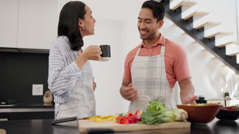 Amor,-Comida-Y-Pareja-En-Una-Cocina-Para-Cocinar.