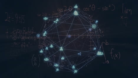 animación de la red de conexiones y procesamiento de datos sobre un fondo oscuro