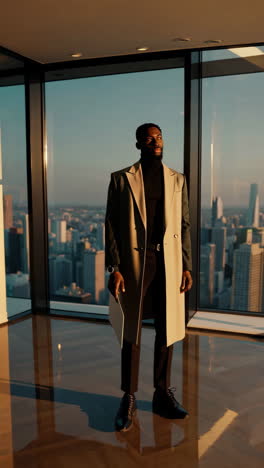 businessman in modern office with city view