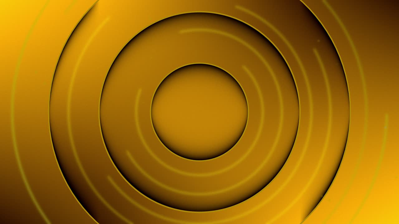 An animation featuring stacked yellow disks casting shadows on one another, accompanied by rotating, glowing light beams and dynamic particles gliding across their surfaces