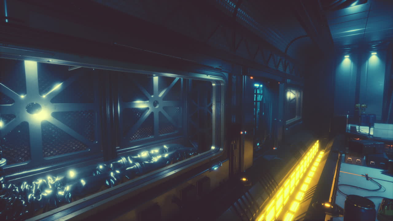 우주선에 있는 공상과학 금속 채널