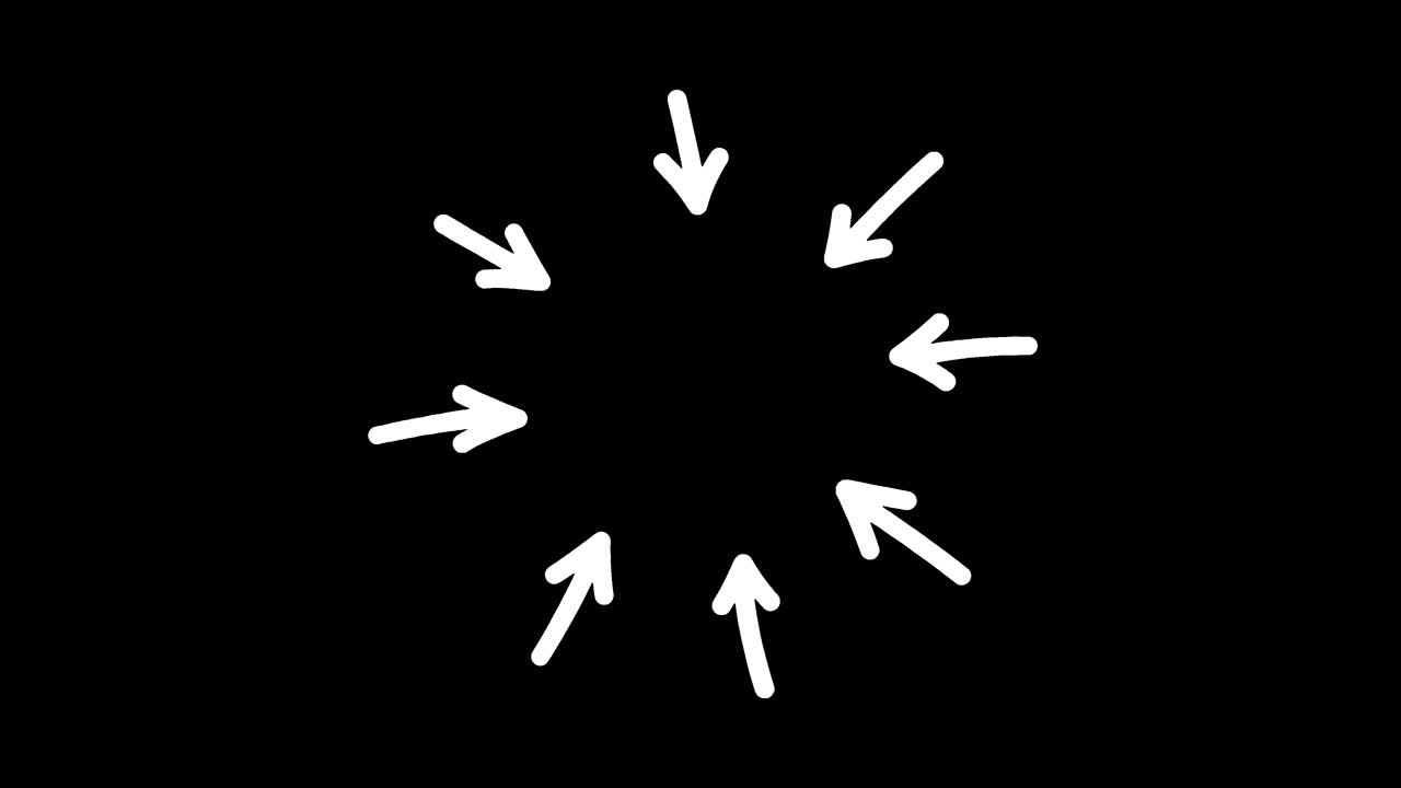 White Arrows Pointing to Center on Black Background
