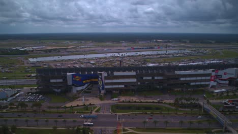 Aerial-hyperlapse-of-Daytona-500-Nascar-in-Daytona-Beach,-Florida