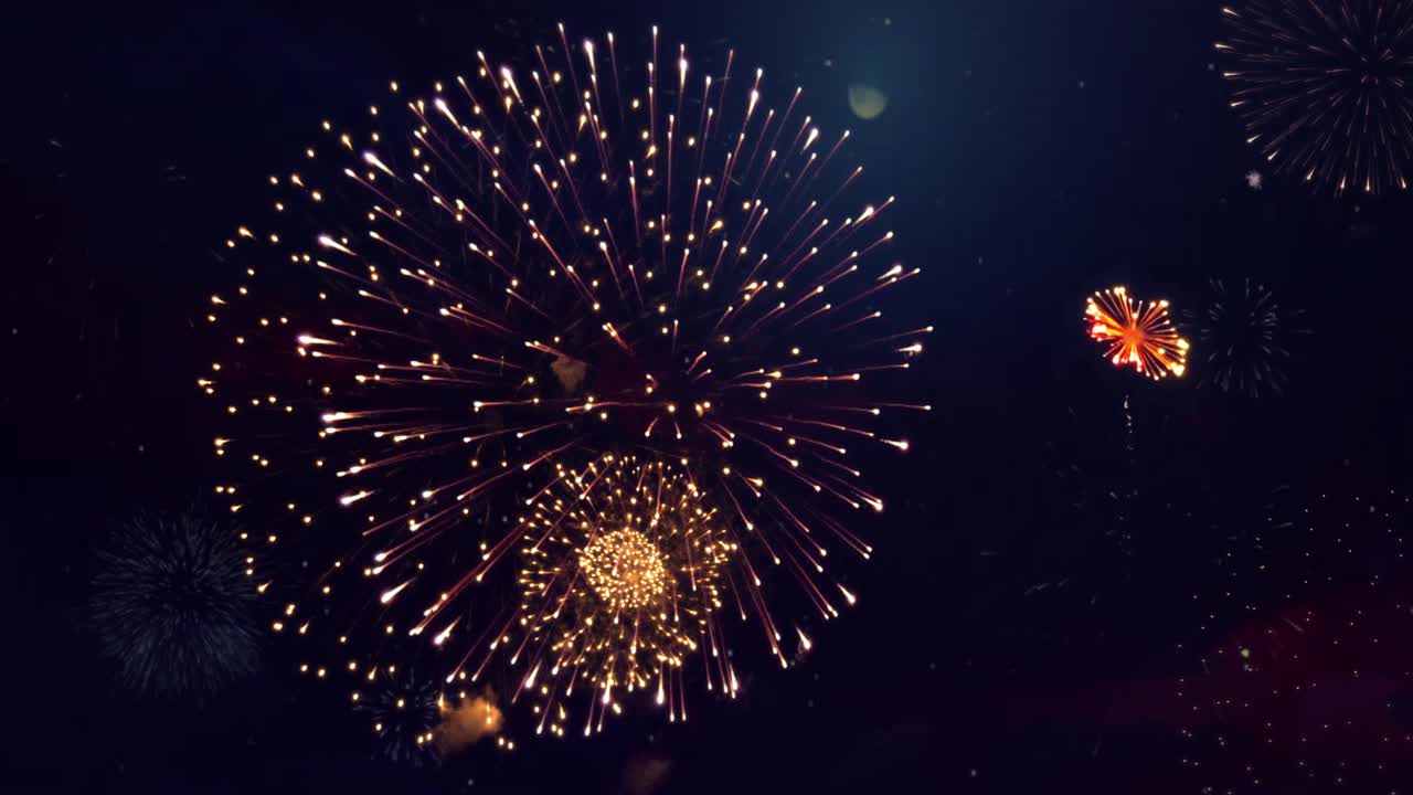 Beautiful fireworks exploding display on the black loop animation background birthday anniversary