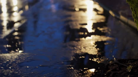 night city street scene on a rainy evening