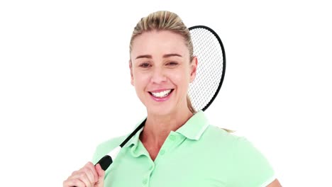 Pretty-blonde-playing-with-badminton-racket