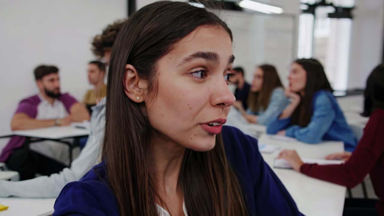 estudiante discutiendo en el aula