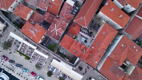 roof top footage of town at the sea