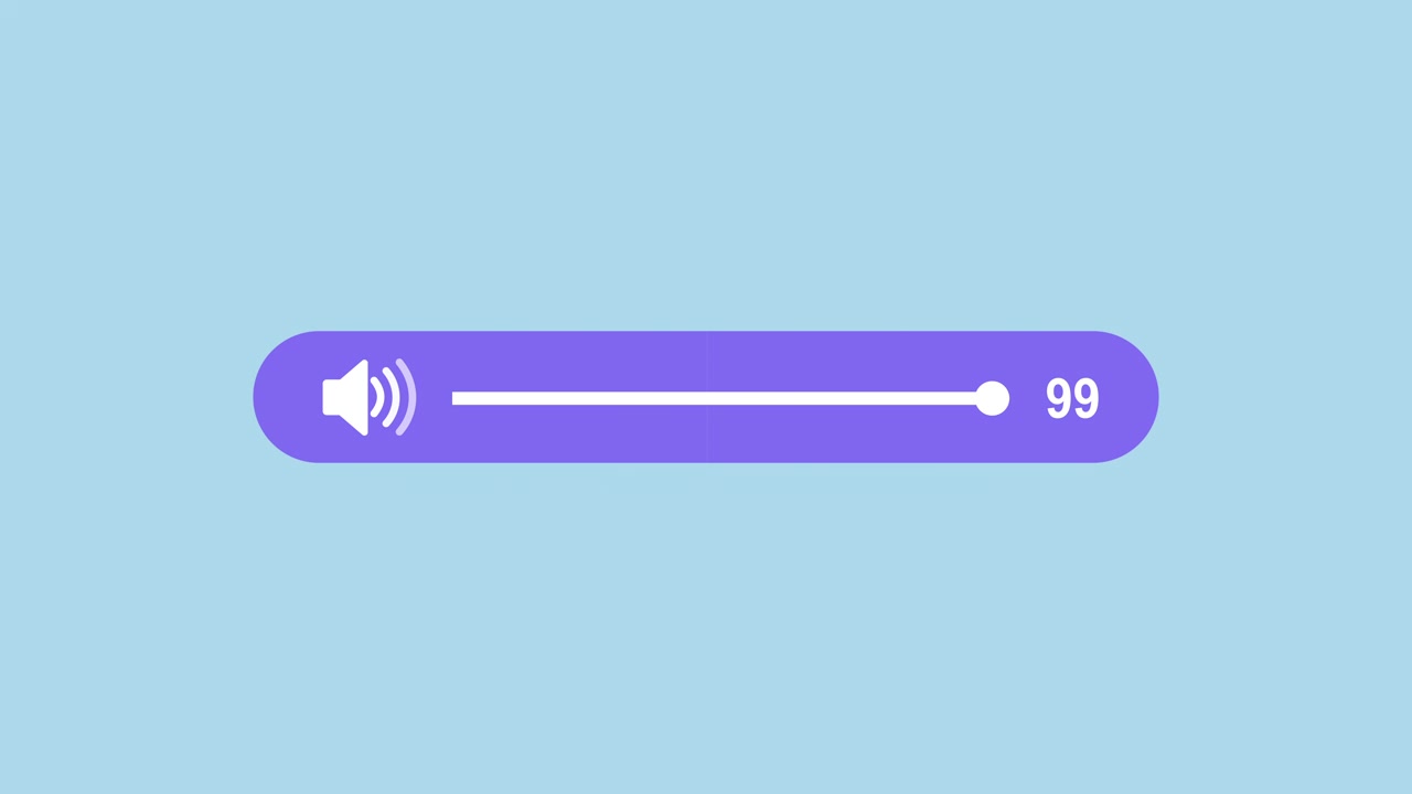 Cursore del volume animato che aumenta il volume su sfondo azzurro