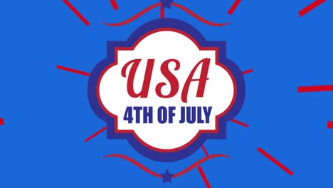 animation of 4th of july text on american flag colours on blue background