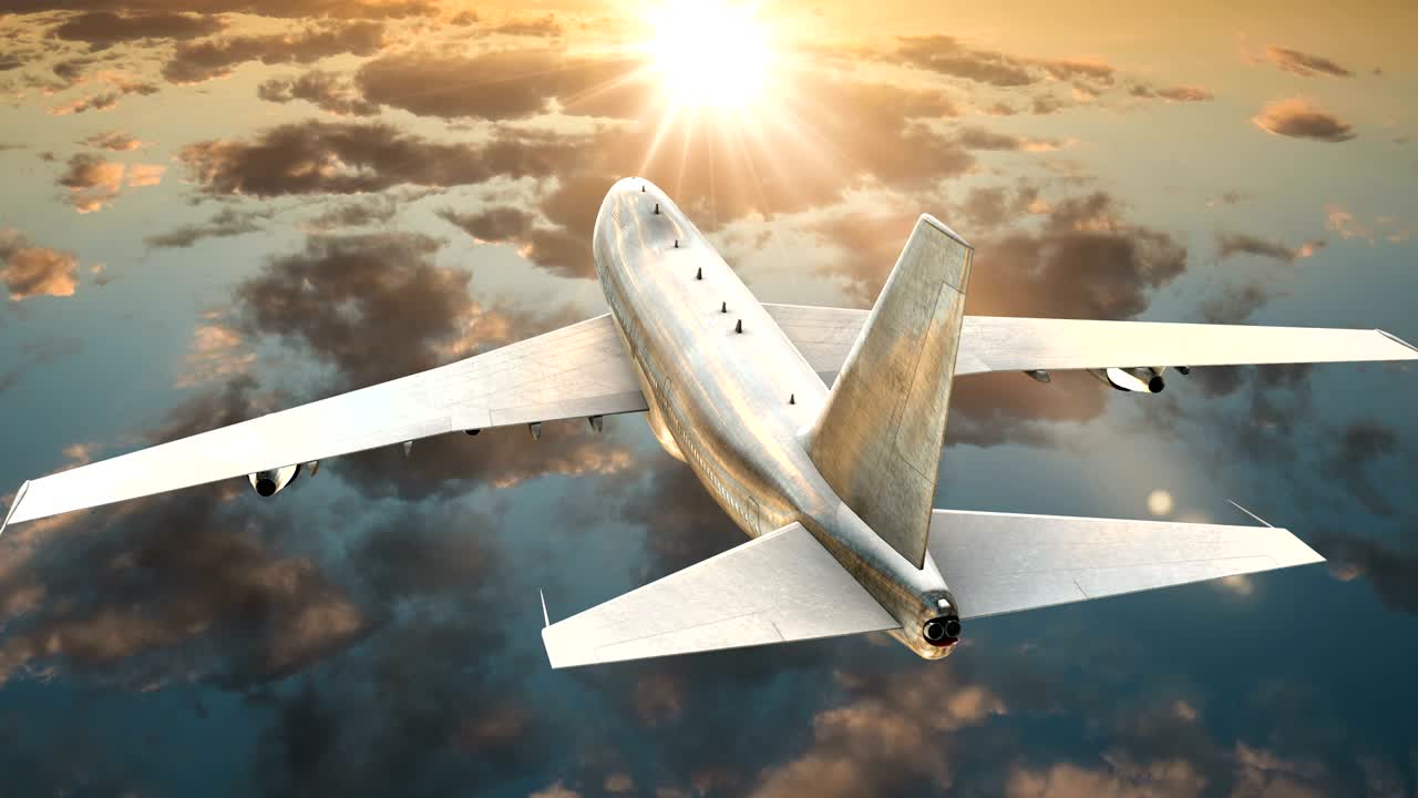 avión volar por el cielo azul de un día soleado. video de bucle, lapso de tiempo