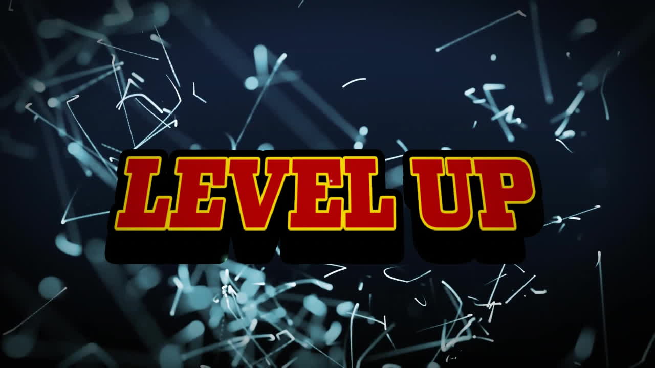 검은색 바탕에 연결 네트워크를 통해 레벨 업 텍스트의 애니메이션