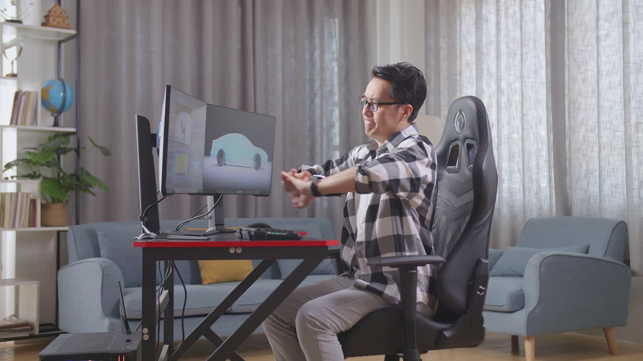 집에서 컴퓨터로 일하는 사람, 3d 모델링