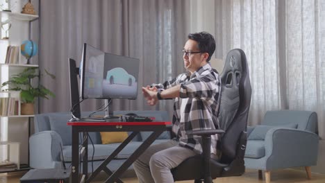hombre trabajando desde casa en computadora, modelado 3d