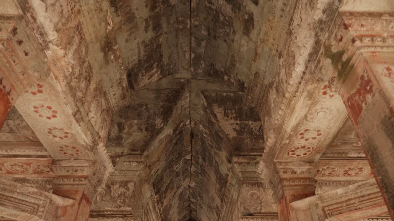 The Roof Inside A Part Of The Angkor Wat Temple In Cambodia. 4K Slow Motion