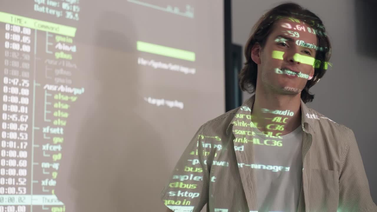 estudiante que presenta conceptos de codificación